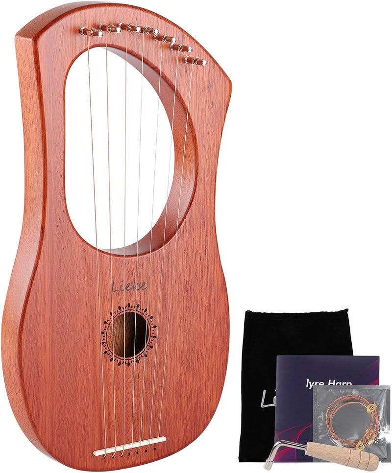 LIEKE 7 String Lyre Harp Instrument with Tuning Wrench,Metal Strings,Bag, Mahogany Body and Bone Saddle,Lyre Harp Kit Gift for Kids Adults Beginner - Image 1
